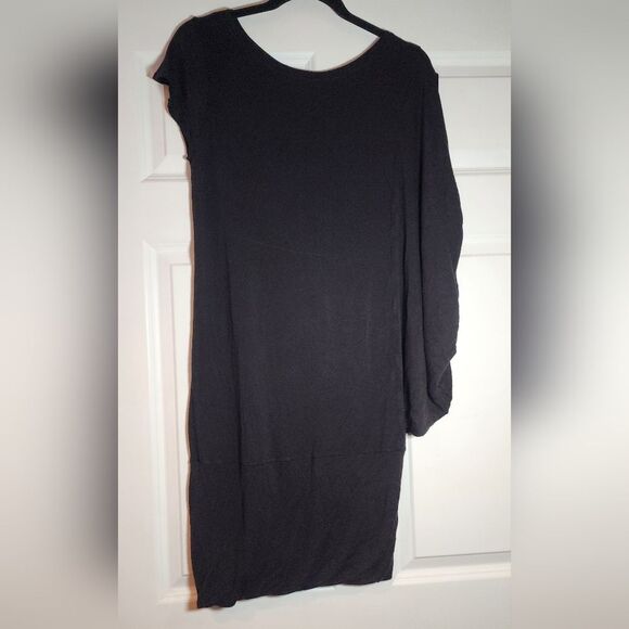 Uranta Stretchy Black Dress 1 Short Sleeve 1 Sleeveless Drape One Size - Picture 1 of 5